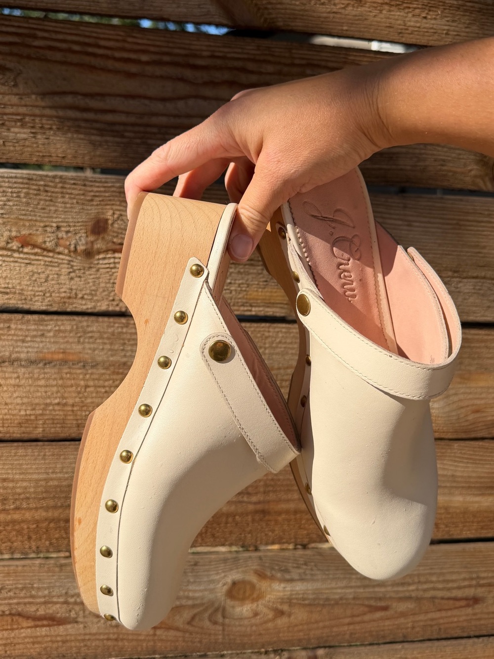 Cream Leather Clogs with Studs size 10.5